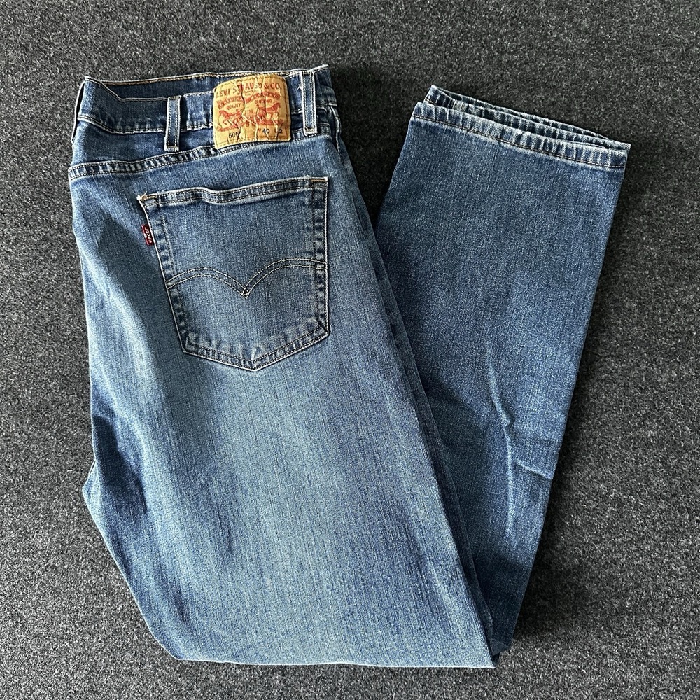 Levis 505 Jeans‎ Mens 40x32 Blue Dark Wash Cotton Stretch Straight Fit Workwear